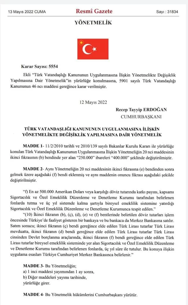 Turkish Citizenship by Investment Raised to 400.000 USD
